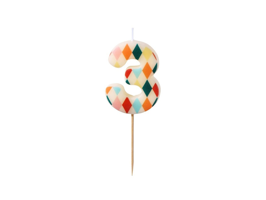 3 Jaar Kaars Gekleurd 5,5cm van Partydeco koop je bij Partywinkel