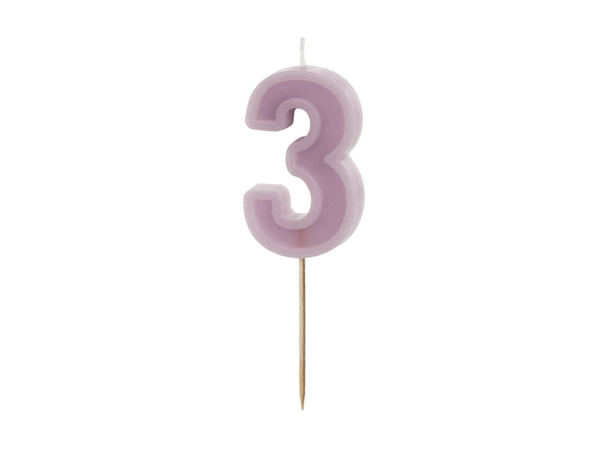 3 Jaar Kaars Paars 10cm van Partydeco koop je bij Partywinkel