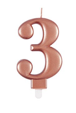 3 Jaar Kaars Rose Goud 10cm van Unique koop je bij Partywinkel
