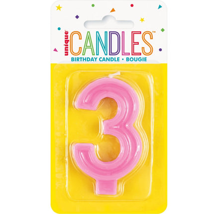 3 Jaar Kaars Roze van Unique koop je bij Partywinkel