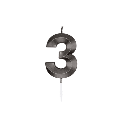 3 Jaar Kaars Zwart Metallic 6cm van WeFiesta koop je bij Partywinkel