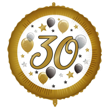 30 Jaar Helium Ballon Wit Goud Leeg 46cm van Procos koop je bij Partywinkel