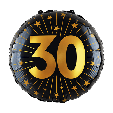30 Jaar Helium Ballon Zwart Goud Folie Leeg 45cm van WeFiesta koop je bij Partywinkel