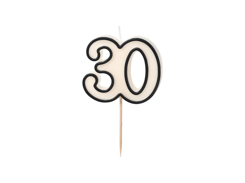 30 Jaar Kaars Zwart Wit 5,5cm van Partydeco koop je bij Partywinkel