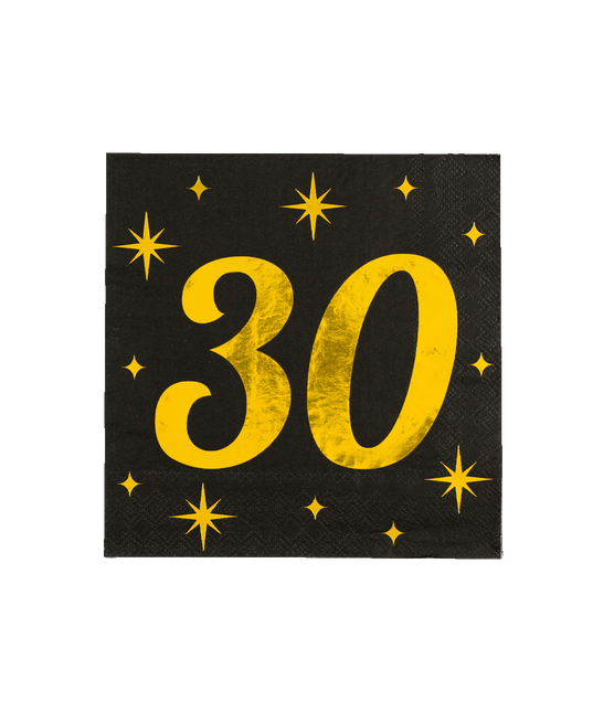 30 Jaar Servetten Zwart Goud 19cm 16st van Paper Dreams koop je bij Partywinkel