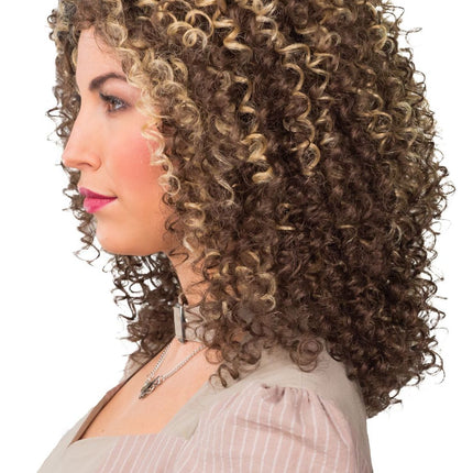 Curly Wig with Blonde Highlights