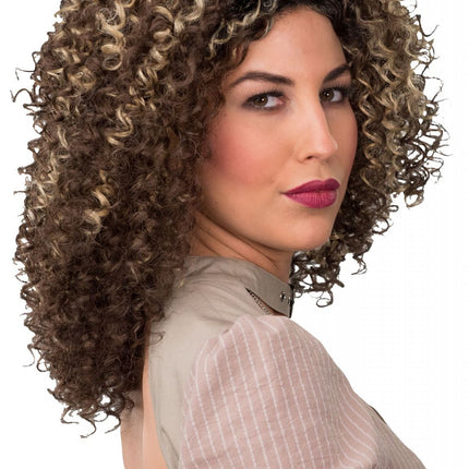Curly Wig with Blonde Highlights