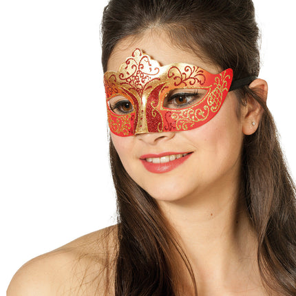 Venetian Eye Mask Red Gold Glitter