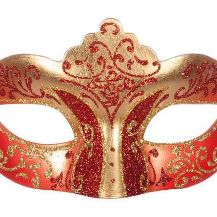 Venetian Eye Mask Red Gold Glitter