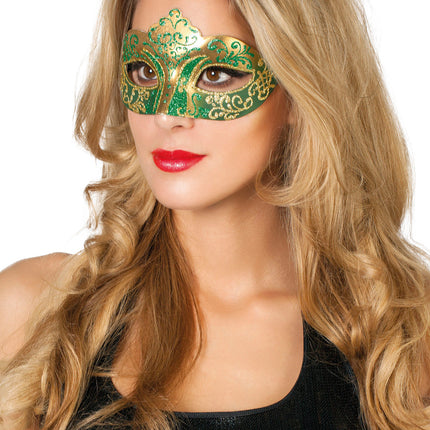 Venetian Eye Mask Green Gold Glitter