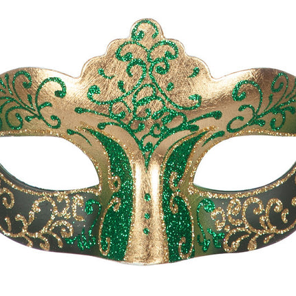 Venetian Eye Mask Green Gold Glitter