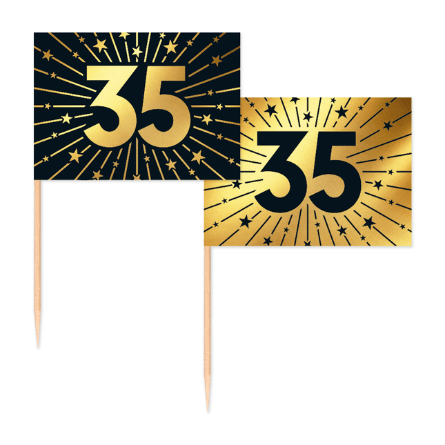 35 Jaar Cocktailprikkers Goud Zwart 50st van WeFiesta koop je bij Partywinkel