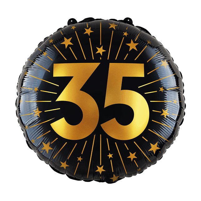 35 Jaar Helium Ballon Zwart Goud Leeg 45cm van WeFiesta koop je bij Partywinkel