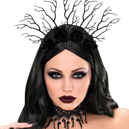 HAIRBAND: DARK KING, BRANCHES, AND BLACK ROSES