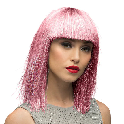 Crazy Pink Wig (Silver Tinsel)