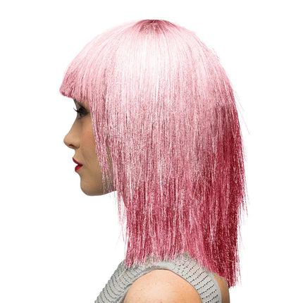 Crazy Pink Wig (Silver Tinsel)