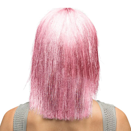 Crazy Pink Wig (Silver Tinsel)