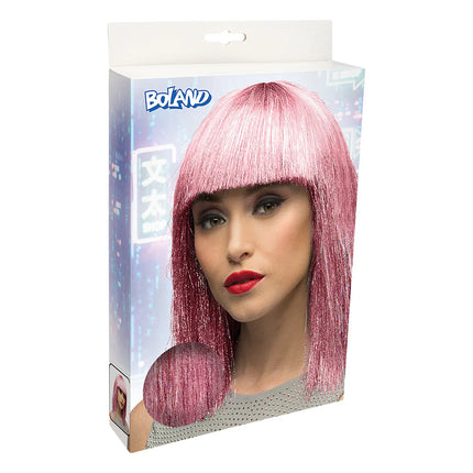 Crazy Pink Wig (Silver Tinsel)