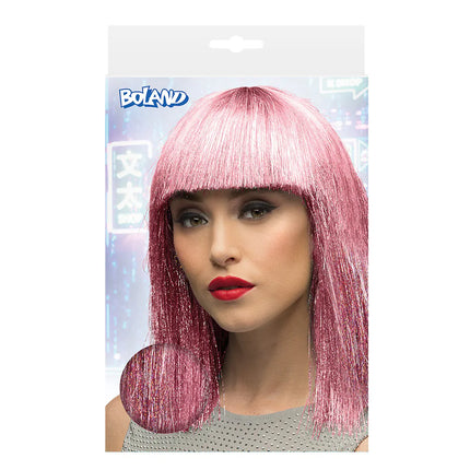 Crazy Pink Wig (Silver Tinsel)