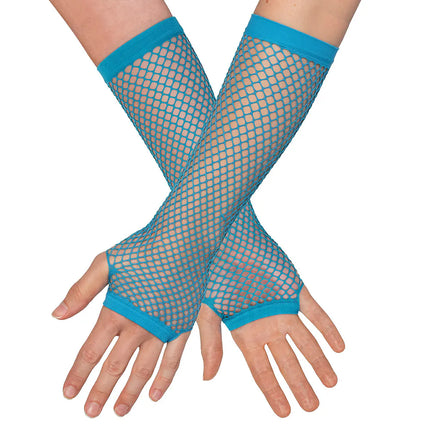 Pair of elbow-length mesh gloves, neon blue