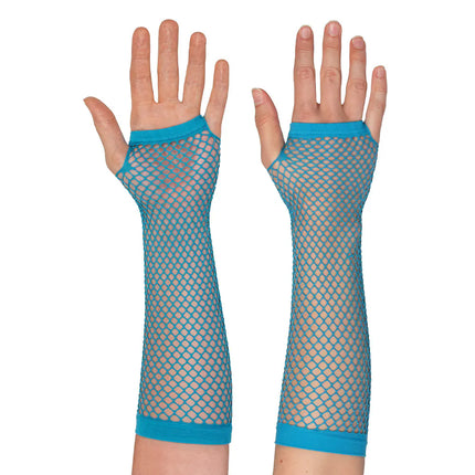Pair of elbow-length mesh gloves, neon blue