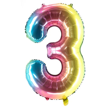 3-Year-Old Number Balloon, Rainbow, Empty, 1 m
