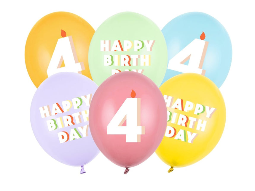 4 Jaar Ballonnen 30cm 6st van Partydeco koop je bij Partywinkel