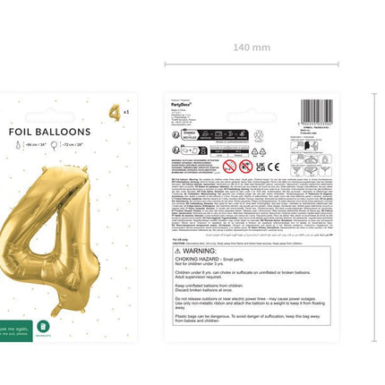 4 Jaar Cijfer Ballon Goud Leeg 72cm van Partydeco koop je bij Partywinkel