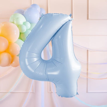 4 Jaar Cijfer Ballon Lichtblauw Leeg 72cm van Partydeco koop je bij Partywinkel