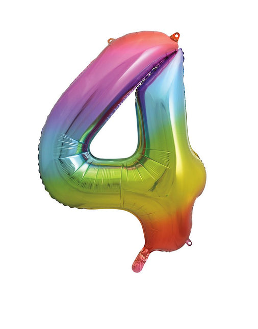 4 Jaar Cijfer Ballon Regenboog Leeg 86cm van Unique koop je bij Partywinkel