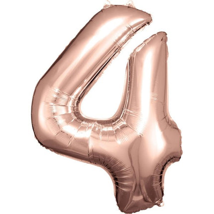 4 Jaar Cijfer Ballon Rose Goud Glanzend Leeg 93cm van Riethmueller koop je bij Partywinkel