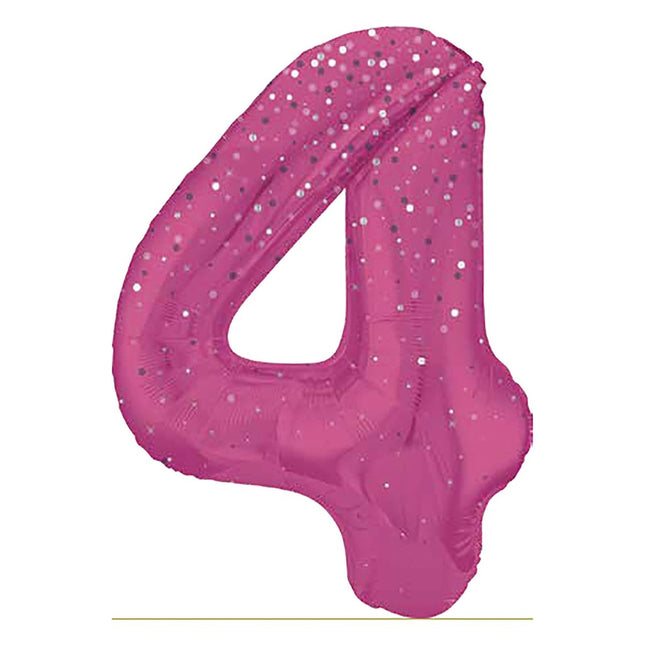 4 Jaar Cijfer Ballon Roze Stippen 86cm van Unique koop je bij Partywinkel