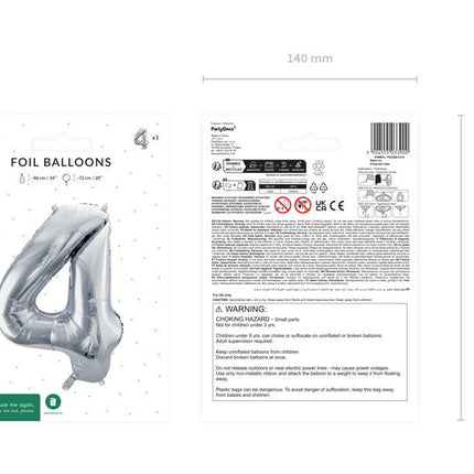 4 Jaar Cijfer Ballon Zilver Leeg 72cm van Partydeco koop je bij Partywinkel