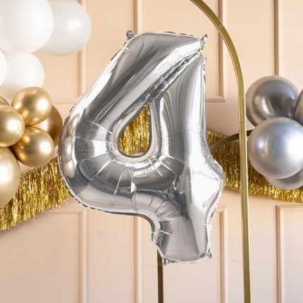 4 Jaar Cijfer Ballon Zilver Leeg 72cm van Partydeco koop je bij Partywinkel