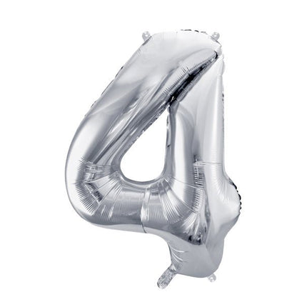 4 Jaar Cijfer Ballon Zilver Leeg 72cm van Partydeco koop je bij Partywinkel