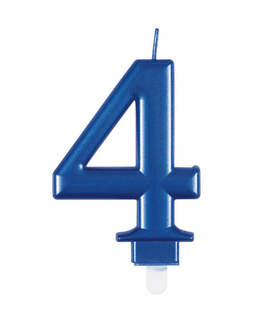 4 Jaar Kaars Blauw 12cm van Unique koop je bij Partywinkel