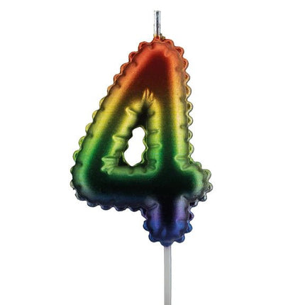 4 Jaar Kaars Regenboog 7cm van VDV Benefit koop je bij Partywinkel
