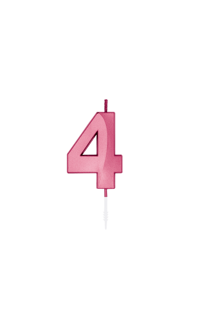4 Jaar Kaars Roze Metallic 6cm van WeFiesta koop je bij Partywinkel