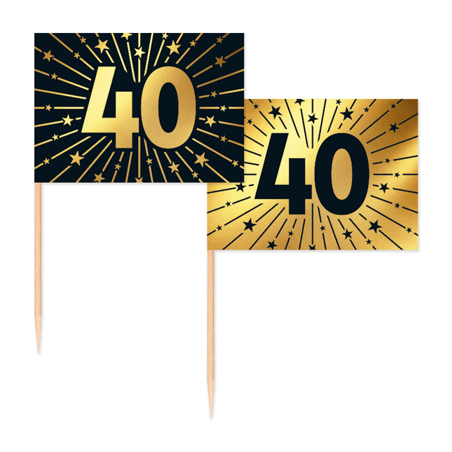 40 Jaar Cocktailprikkers Goud Zwart 50st van WeFiesta koop je bij Partywinkel