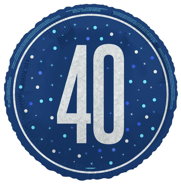 40 Jaar Helium Ballon Blauw Leeg 45cm van Unique koop je bij Partywinkel