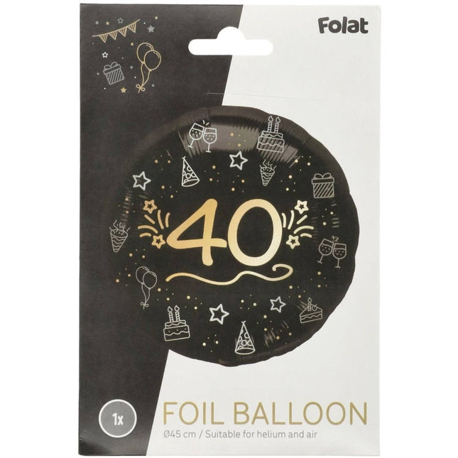 40 Jaar Helium Ballon Zwart Goud Leeg 45cm van Folat koop je bij Partywinkel