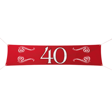 40 Jaar Jubileum Spandoek Robijn Rood - 180x40cm van Folat koop je bij Partywinkel