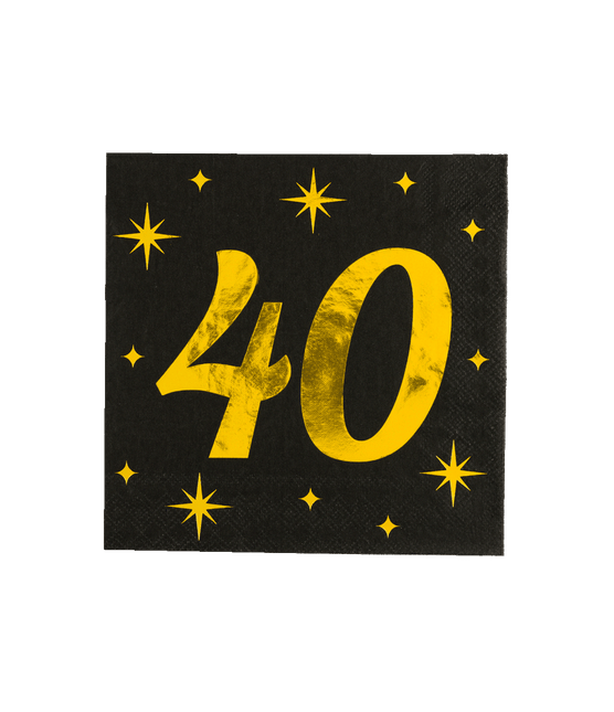 40 Jaar Servetten Zwart Goud 19cm 16st van Paper Dreams koop je bij Partywinkel