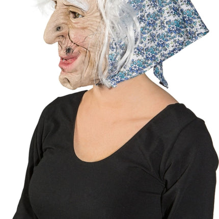Witch Mask With Blue Headscarf and Hair