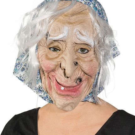Witch Mask With Blue Headscarf and Hair