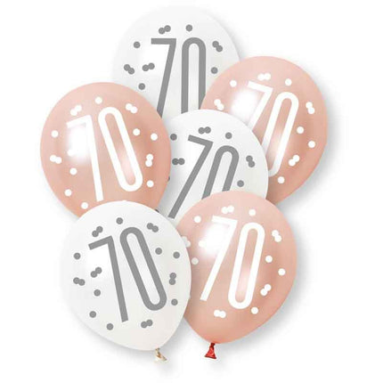 70th Birthday Balloon Set, White and Pink, 30 cm, 6-Pack