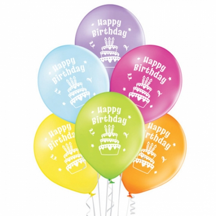 Colored Balloons "Happy Birthday" Cake, 30 cm, 10-pack