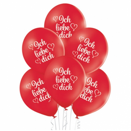 Red "Ich Liebe Dich" Balloons, 30 cm, 10-pack