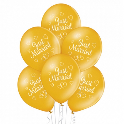 "Just Married" Balloons, Gold, 30 cm, 10-pack
