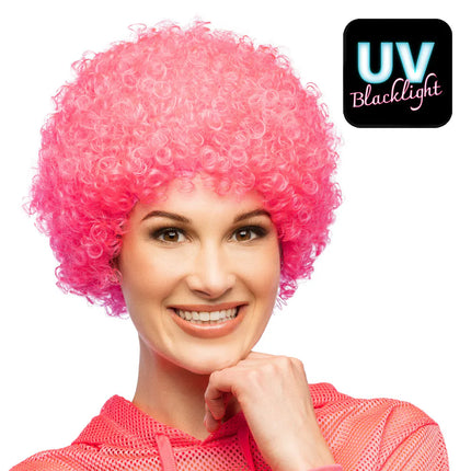 Neon Pink Curly UV Wig